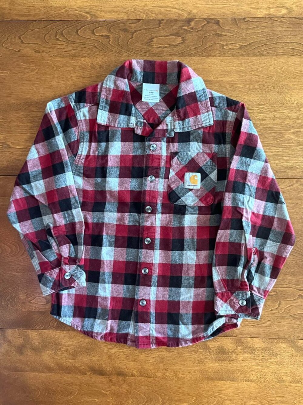 Carhartt red and gray check plaid flannel shirt S 8-10